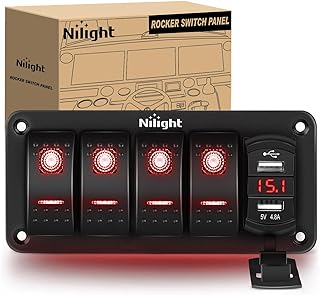 Nilight 4 Gang Rocker Switch Panel with Dual USB Socket Voltmeter - Image 1