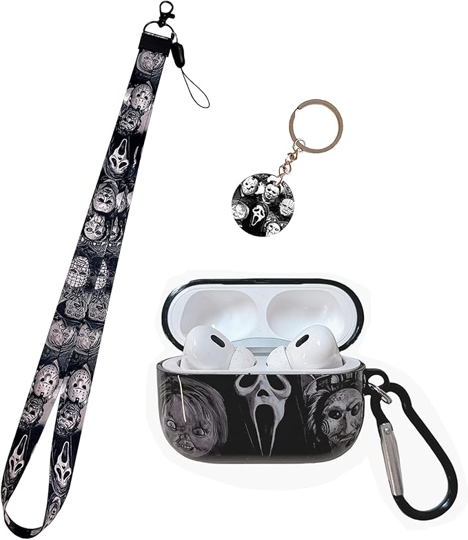 Cool Scream Pattern Pro 2 Case 2022 with Durable IMD Printing Technology and PET Layer，with Horror Keychain Clip Carabiner and Lanyard，Designed for Those who Like Thrilling Horror Themes Black