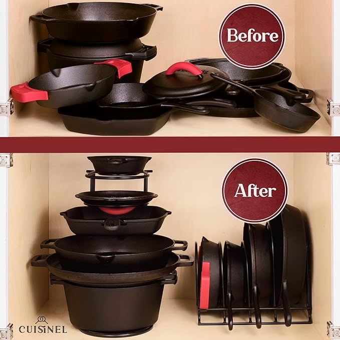 Cuisinel Pots and Pans Organizer Rack - 60 to 100-LBS Capacity Extremely Heavy Duty - 8mm Thick - Made in India - Matte-Black 15.9"-Tall 5-Tier Space Saving Kitchen Cookware Storage