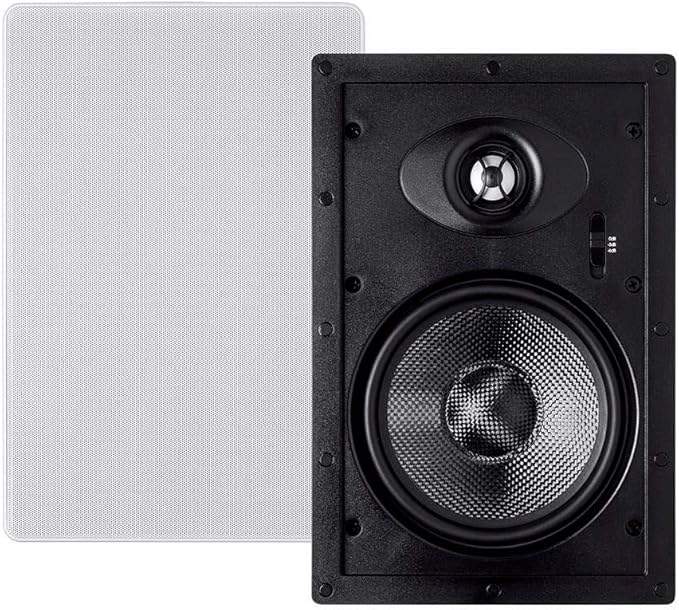 Monoprice 2-Way Carbon Fiber In-Wall Speakers - 6.5in (Pair) With Paintable Magnetic Grille - Alpha Series,Black