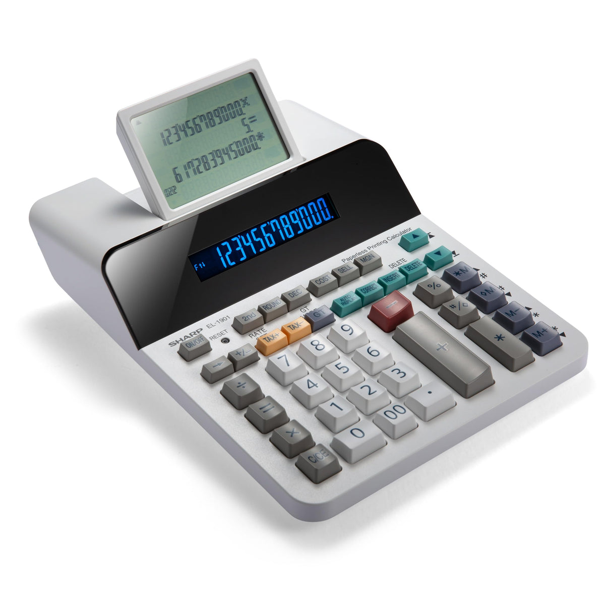 Sharp Paperless Printing Desk Calculator, White (EL-1901)