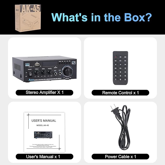 Stereo Audio Amplifier 2026 Upgraded AK45 Bluetooth Receiver for Home Stereo, 400W 2 Channel Wireless Bluetooth 5.0 Power Amplifier System with FM Radio, USB, SD Card, and Remote Control