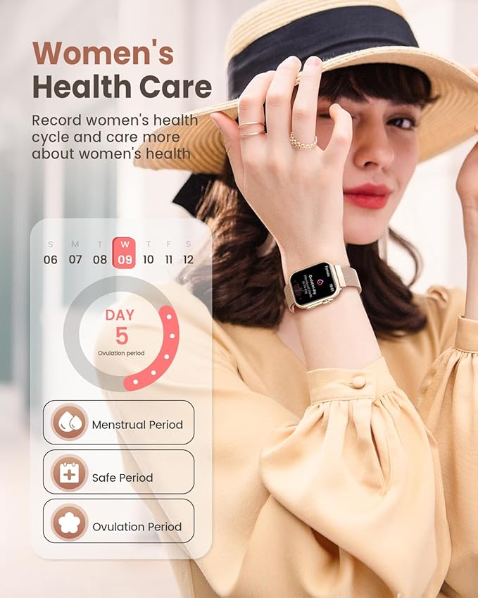 Smart Watch for Women for Android iPhone: Smart Watch with 100 Day+Battery Life Make/Answer Call Blood Oxygen Sleep Heart Rate Monitor 5ATM 120+ Sport Mode Fitness Tracker Watch Pedometer 2Band