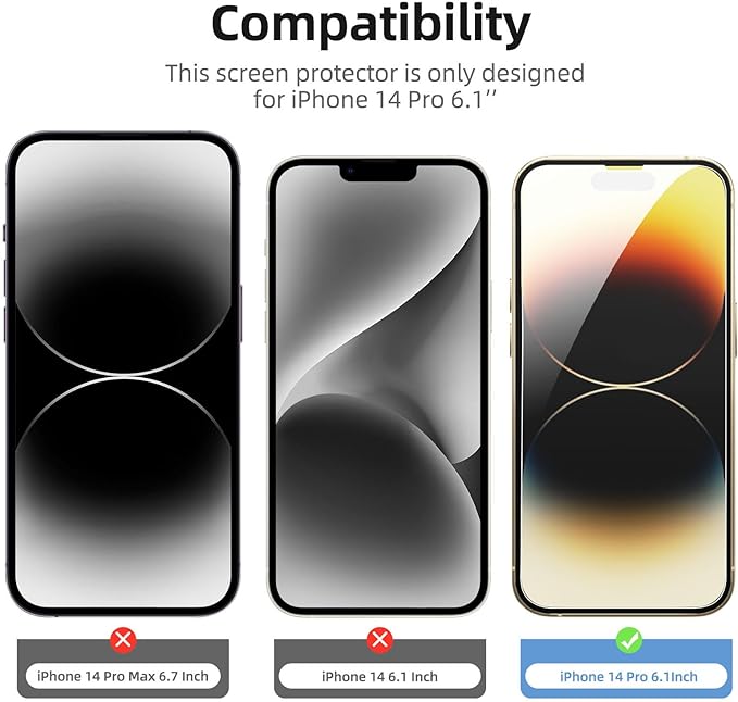 NEW'C 3x for iPhone 14 Pro Screen Protector (6.1 inches)+ 3x Camera Lens Protector, Sensor Protection + Dust Plug - Case Friendly Tempered Glass Film, Ultra Resistant