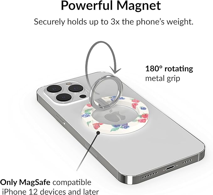 VELVET CAVIAR Compatible with MagSafe Phone Grip - Magnetic Ring Holder with Adjustable Stand - Removable MagSafe Accessories for iPhone 16, 15, 14, 13, 12 (Berry Baby)