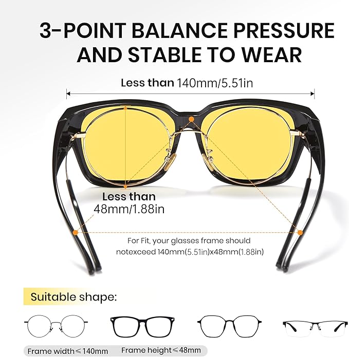 Cyxus Photochromic Day Night Vision Driving Glasses Men Women Fit Over Polarized Wrap-Around Eyeglasses 1304Hi
