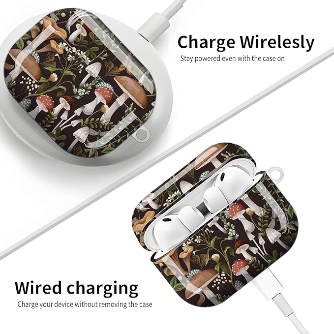 Compatible with AirPod Pro 3 (2025),Cute Case Cover for Women & Men, Full Protection Shockproof Hard Case with Keychain, Wireless Charging Case Accessories(Abstract Mushroom Plant)