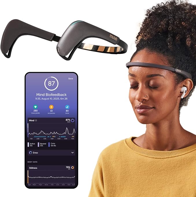 MUSE 2: The Brain Sensing Headband - EEG MUSE Headband Meditation Tracker and Monitor - Multi Sensor Biofeedback Devices for Home Use with Responsive Sound Feedback Guidance - Neurofeedback Devices