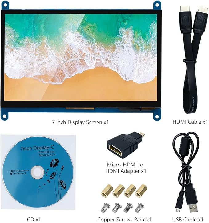 7 Inch IPS LCD Touch Screen Display Panel 1024×600 Capacitive Screen HDMI Monitor for Raspberry Pi5/Pi4/Pi3/ZERO W, BB Black, Windows 10 8 7