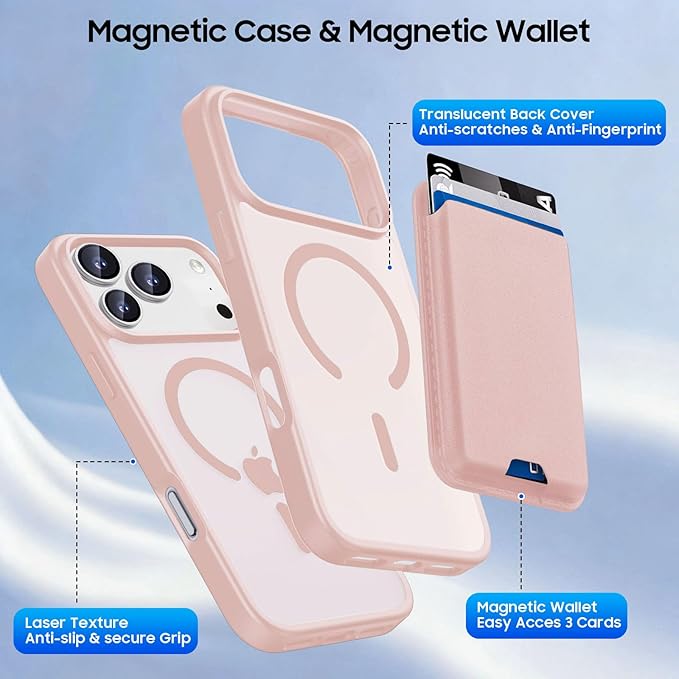 Magnetic for iPhone 17 Pro Max Case with Detachable Wallet, Compatible with MagSafe, Credit Card Holder with Slim Shockproof Protective Phone Cover, Pink