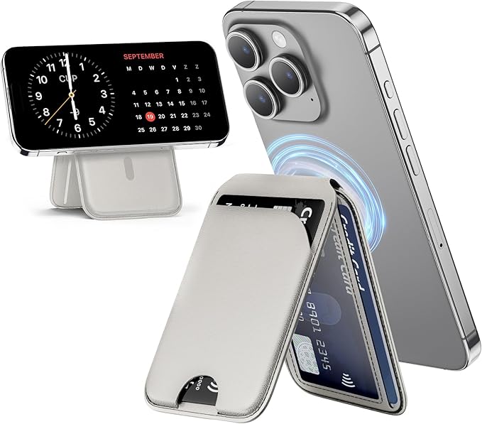 Mag-Safe Wallet Magnetic Wallet for iPhone Lightweight Magnetic Phone Wallet Stand Adjustable Leather Magnetic Card Holder for iPhone 16/15/14/13/12 Series, Size Not for iPhone Mini (Grey)