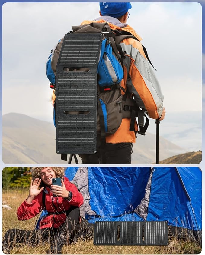 21W Portable Solar Panel, Foldable Solar Panel Charger(5V/3A), IP67 Waterproof for Camping, Hiking, Backpacking, Ultra-Fast Solar Phone Charger with Dual USB Ports for iPhone, iPad, Power Bank
