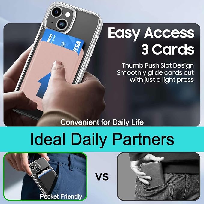 Magnetic for iPhone 14 Plus Case & iPhone 14 Plus Case Clear with Pink Detachable Wallet, Compatible with MagSafe, Military Protective Slim Phone Cover with Card Holder