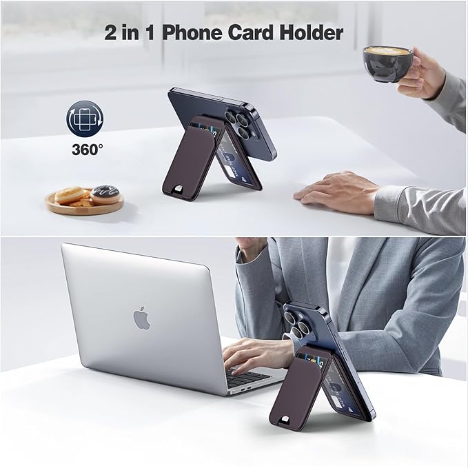 Mag-Safe Wallet Strongest Magnetic Lightweight Phone Wallet Stand Adjustable Leather Card Holder for iPhone 17/16/15/14/13/12 Series, Not for iPhone 13/12 Mini (Purple)