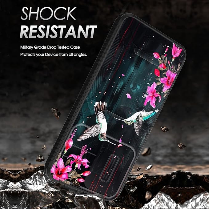for Galaxy A17 5G Case Built in Slide Camera Lens Cover,Heavy Duty Shockproof Protection Dual Layer Case for Samsung Galaxy A17 5G 6.7" 2025,Flower Hummingbird