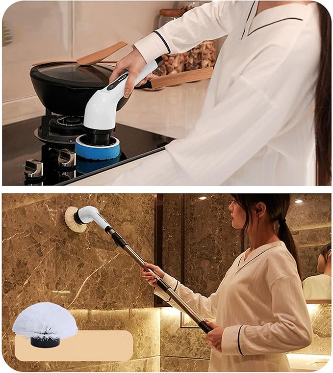 Cleaning Brush, Ipx7 Water Proof Electric Brush for Washing Bathroom, Features a Long Handheld Grip, Interchangeable Heads and Cordless Convenience, for Tiles, Bathtubs, Toilets