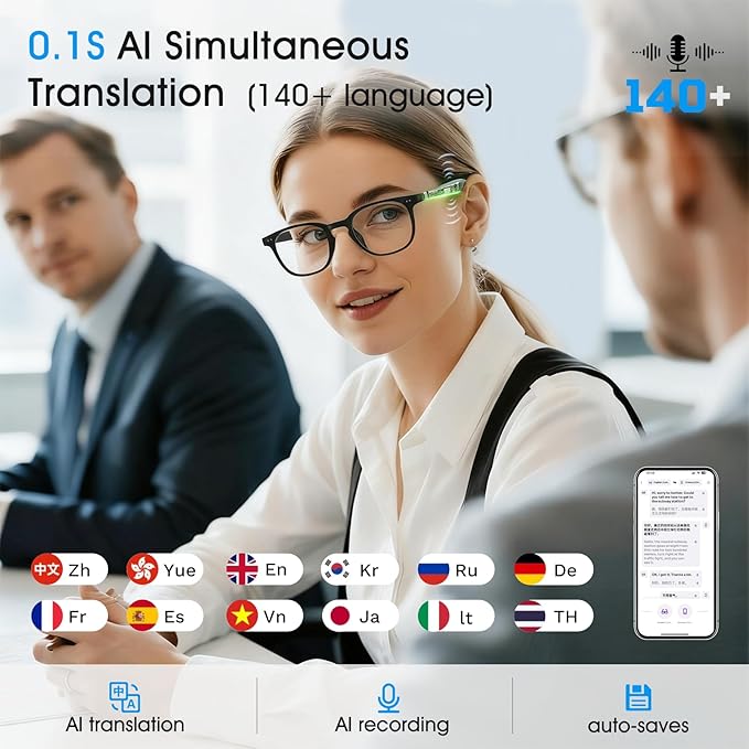 AI Smart Glasses for Men & Women, 140+ Languages AI Translation Glasseswith Open-Ear Stereo Speakers, Indoor/Outdoor Auto-tinting Smart Sunglasses | UV400 Protection & Anti-Blue AI Glasses