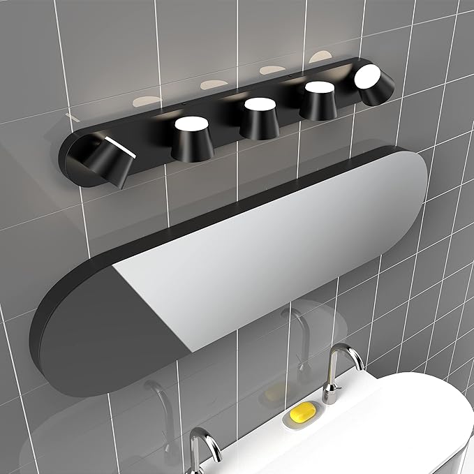 URSOLA 5 Light Bathroom Vanity Light, LED Black Wall Light Fixtures, Up and Down Rotatable Dimmable, 34 inch Bathroom Lighting Fixtures Over Mirror