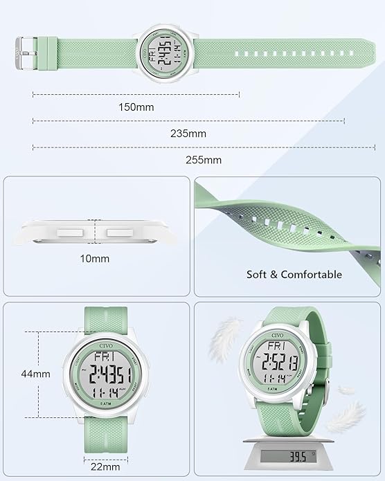 CIVO Digital Watches for Men Women: Sports Waterproof Wristwatch with Stopwatch Alarm Date - LED Backlight Big Numbers Silicone Watch for Outdoor Camping Running Cycling