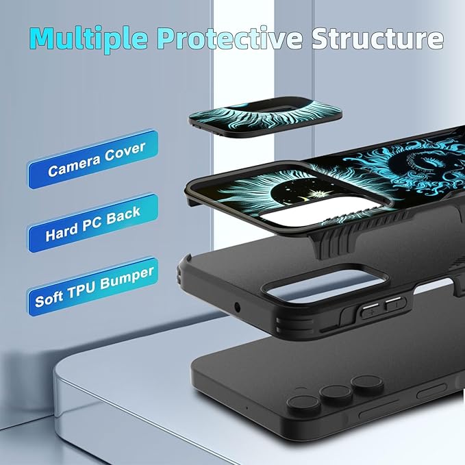 for Galaxy A16 5G Case Built in Slide Camera Lens Cover,Heavy Duty Shockproof Protection Dual Layer Case for Samsung Galaxy A16 5G 6.7" 2024,Sun Moon