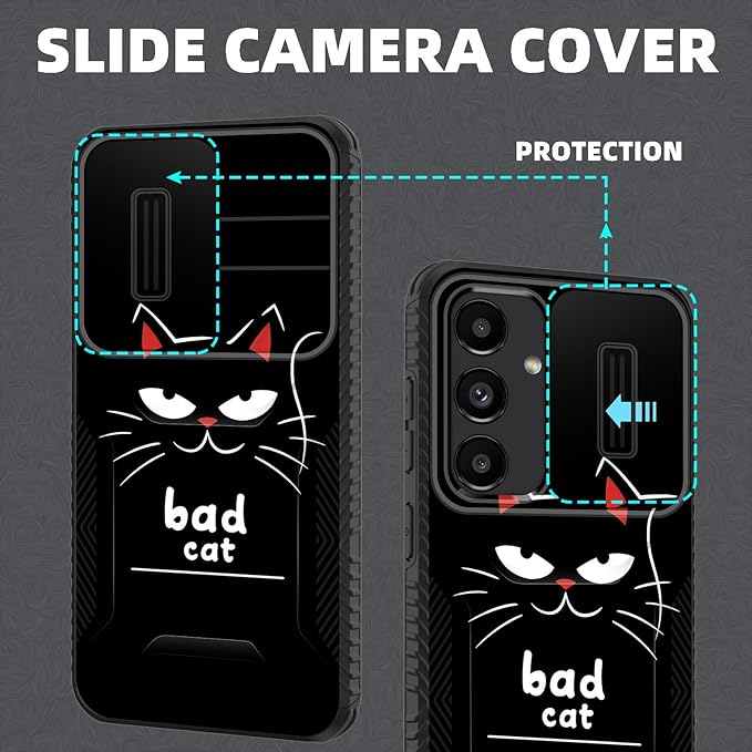 for Galaxy S26 Case Built in Slide Camera Lens Cover,Heavy Duty Shockproof Protection Dual Layer Case for Samsung Galaxy S26 6.3" 2026,Funny Cat