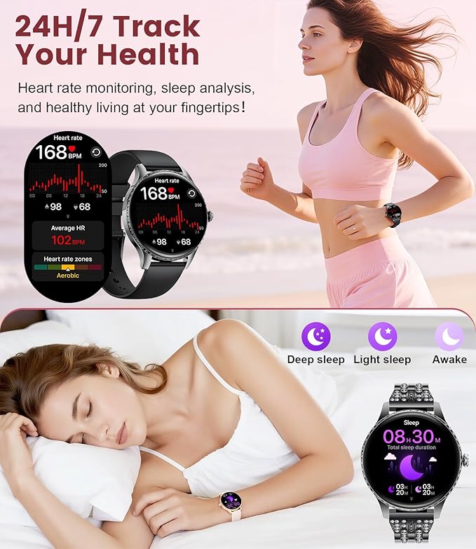 Smart Watch for Women (Answer/Make Calls), 1.32" Fitness Smartwatch with 121 Sport Modes, Heart Rate,Sleep,Step & Calorie Monitor,IP68 Waterproof Activity Tracker for Android iOS