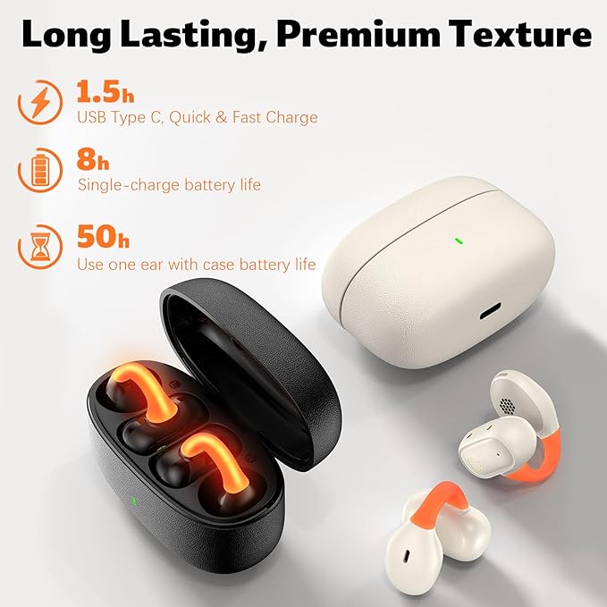 Open Ear Wireless Earbuds Secure Clip Sports Headset Light Bone Conduction Running Headphone Bluetooth Gaming Earphone for iPhone 17 Pro Max 16e 16 15/Samsung A17 A16 S26 S25 S24/Pixle 9 10/Android