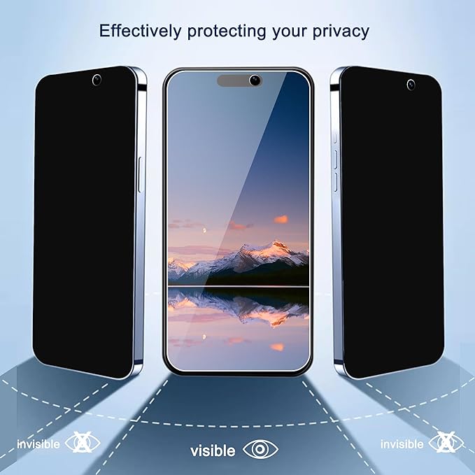 Ailun 3Pack Privacy Screen Protector for iPhone 15 Pro [6.1 inch]+3Pack Camera Lens Protector with Installation Frame,Dynamic Island Compatible,Anti Spy Private Tempered Glass[9H Hardness]-HD