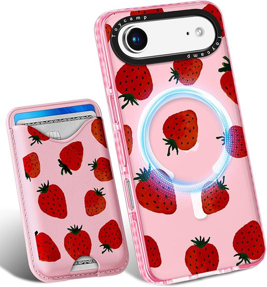 Toycamp for iPhone 17 Air Case - Compatible with Magsafe Credit Card Holder Wallet Magnetic Cute Women Teen Girls Kawaii Girly Unique Strawberry Design Phone Cover for Apple 17 Air