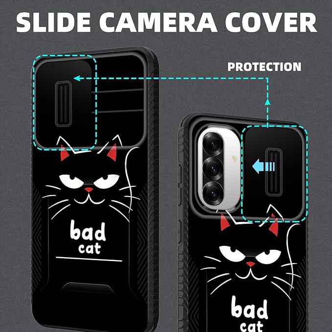 for Galaxy A36 5G/A56 5G Case Built in Slide Camera Lens Cover,Heavy Duty Shockproof Protection Dual Layer Case for Samsung Galaxy A36 5G/A56 5G 6.7" 2025,Funny Cat