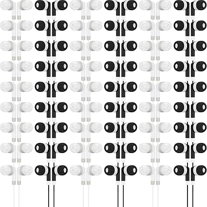 Kigeli 100 Pcs Bulk Earbuds for Classroom, Wired 3.5mm, Black, Grey