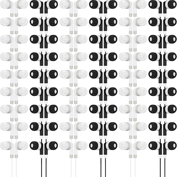 Kigeli 100 Pcs Bulk Earbuds for Classroom, Wired 3.5mm, Black, Grey