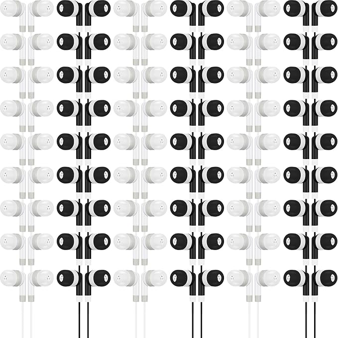 Kigeli 100 Pcs Bulk Earbuds for Classroom, Wired 3.5mm, Black, Grey