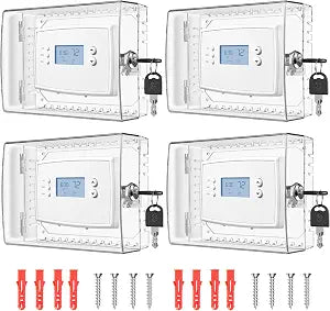 TRJ 4 PCS Thermostat Lock Box with Key, Large Size, Transparent Polycarbonate, Not Water Resistant, Includes 4 x Lock Box, 8 x Key, 4 x Manual, Fits Thermostats Up to 7.28"W x 5.7"H