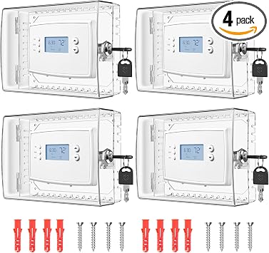 TRJ 4 PCS Thermostat Lock Box with Key, Large Size, Transparent Polycarbonate, Not Water Resistant, Includes 4 x Lock Box, 8 x Key, 4 x Manual, Fits Thermostats Up to 7.28"W x 5.7"H