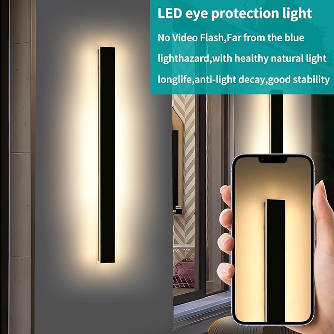 Mikeru 57inch Long LED Wall Light, 3000k-6000k Three Colors Switchable Modern Exterior Wall Sconces Acrylic Invisible Exterior Wall Light for Porch Modern Outdoor Wall Mount Lighting for House