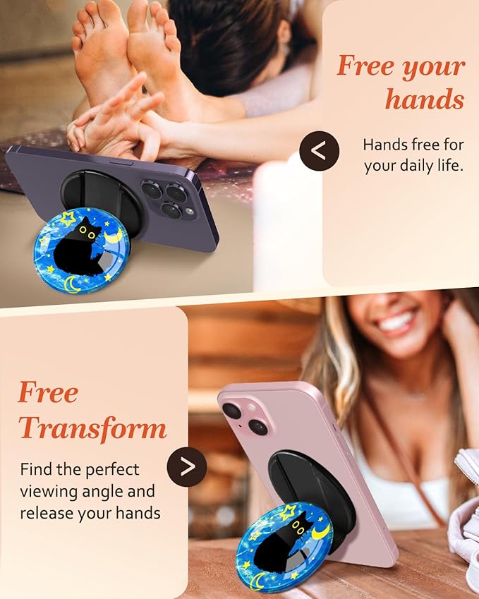 Kidcube Phone Grip Compatible with Magsafe - Magnetic Phone Grip Stand Cute Girly Cat Finger Grip Kickstand Ring Holder Women Girls Compatible with Magsafe Accessories for iPhone 16/15/14/13/12 Series