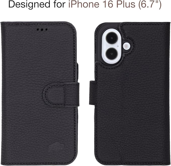 BLACKBROOK Case for iPhone 16 Plus Wallet Case for Men and Women, Carter Full Grain Leather 2-in-1 Set for MagSafe Charging, Cash, ID and 4 Card Slots with RFID, Compatible with iPhone 16 Plus