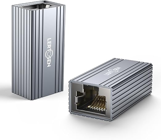 2 Pack Ethernet Extender 10Gbps, RJ45 Coupler Adapter for Cat8 Cat7 Cat6 Cat5 Cable, 328ft Long Distance Connection, Female to Female Connector,Aluminum Alloy Shell
