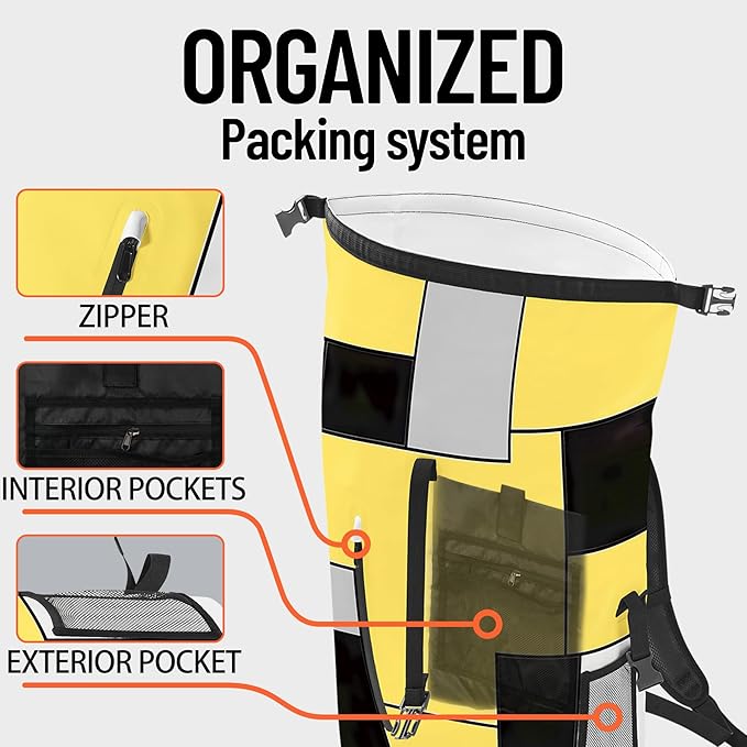 Waterproof Dry Bag Marine Dry Bags for Kayaking Hiking Yellow Black Backpack Roll-Top Closure Bag - Backpack Waterproof Phone Case 5L