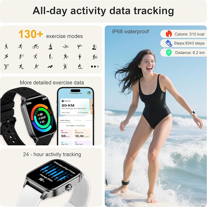 Smart Watches for Women,1.85" Fitness Tracker Watch Answer/Make Call,IP68 Waterproof Fitness Watch with Sleep/Step/Heart Rate/SpO2 Monitor, 120+ Sport Modes Smartwatch for Android iOS