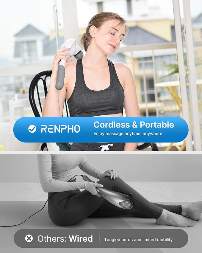 RENPHO Rechargeable Handheld Back Massager, Cordless Electric Neck Massage Tool for Shoulder, Foot, Leg, Calf, Christmas Birthday Gifts for Women and Men