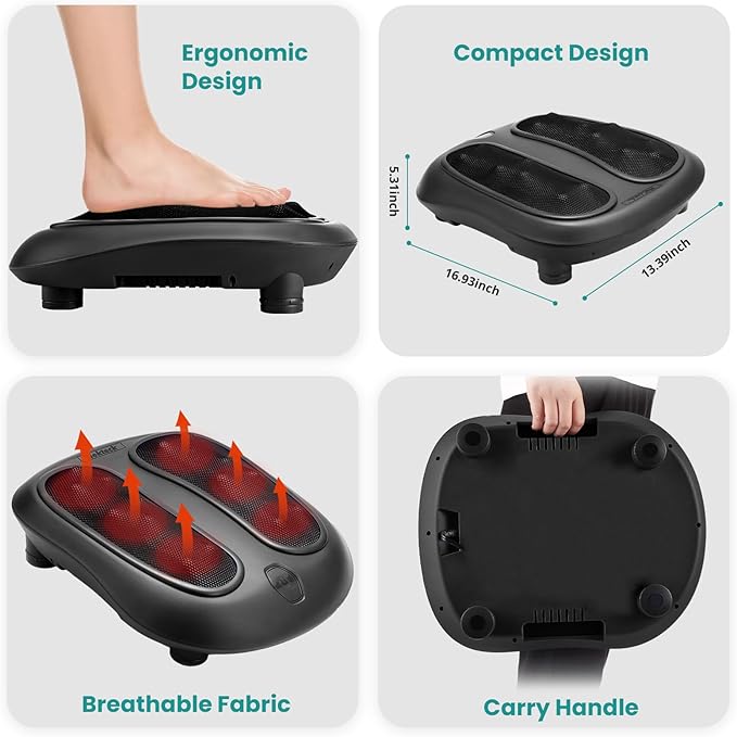 Nekteck Foot Massager with Heat, Shiatsu Heated Electric Kneading Foot Massager Machine for Neuropathy, Plantar Fasciitis, Feet Massage for Pain Relief, Circulation, Christmas Gifts for Man Woman Her