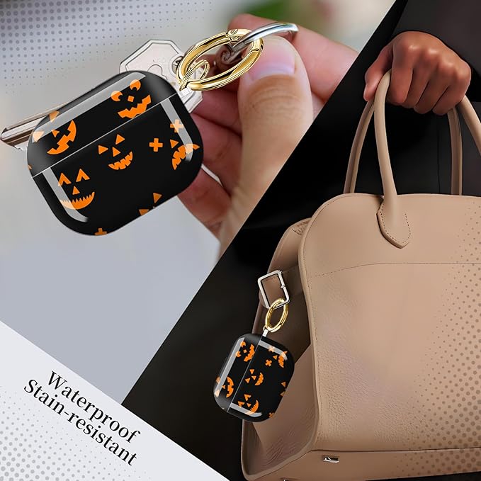 for AirPods Pro 3 Case, Compatible with AirPods Pro 3rd Generation Case (2025), Shockproof Protective Cover with Golden Carabine (Cute Orange Pumpkin)