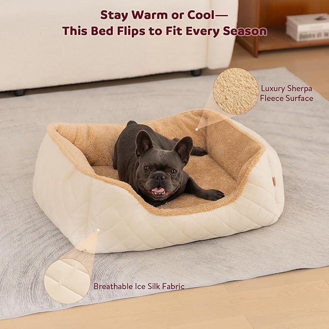 Self-Warming Orthopedic Dog Bed for Small Dogs & Puppies - Memory Foam for Joint Pain & Arthritis, Pet Bed w/Washable Removable Cover & Waterproof Liner, Dog Couch w/Raised Bolster & Non-Slip Base