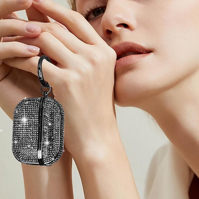 LUVI for AirPods Pro 3 Diamond Case Rhinestone Bling Glitter Crystal Shiny Sparkle Cute for AirPods Pro 3 Cover for Girls Women Wireless Charging Luxury Skin Black