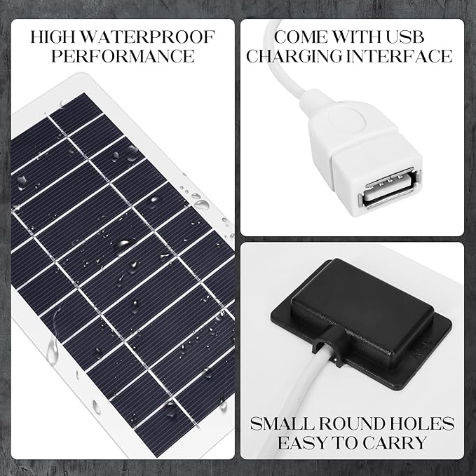 USB Solar Panel Charger, Portable Solar Panel Kit for Camera, Cell Phone Charging, Camping, Hiking, Outdoor Travel 5V 5W (White 5W 1PCS)