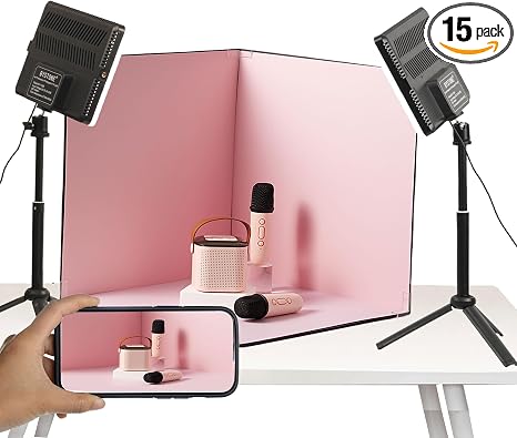 BYSTONE 16 x 16 in Photo Light Box for Product Photography, Portable Photo Studio Kit with 288 LEDs, CRI 95+ Dimmable Lighting and 15 HD Backdrops for Food Jewelry Cosmetics