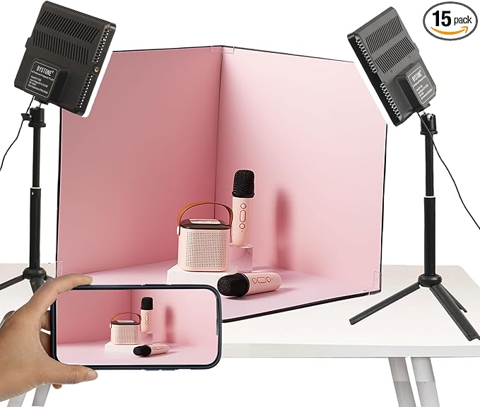BYSTONE 16 x 16 in Photo Light Box for Product Photography, Portable Photo Studio Kit with 288 LEDs, CRI 95+ Dimmable Lighting and 15 HD Backdrops for Food Jewelry Cosmetics