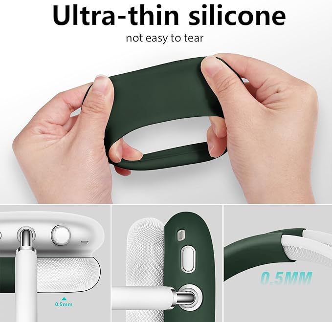 Filoto Case for AirPods Max - Ear Pad & Headband Cover for Apple AirPods Max (USB-C/Lightning), Silicone Accessory Case (Midnight Green)